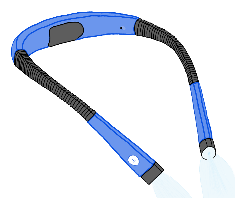 Reading light that goes around your neck with two bendable arms 