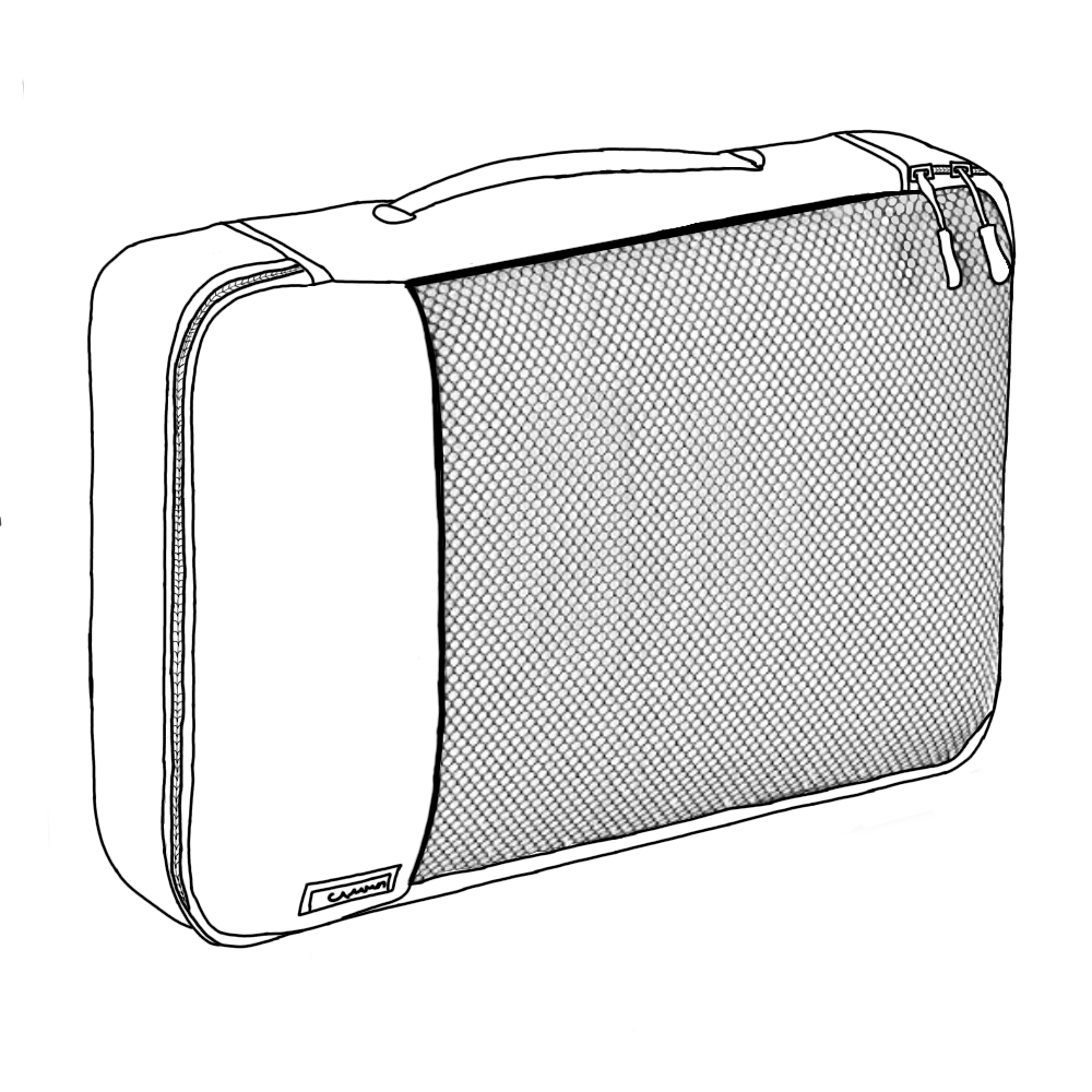 Rectangular shaped packing cube with mesh.